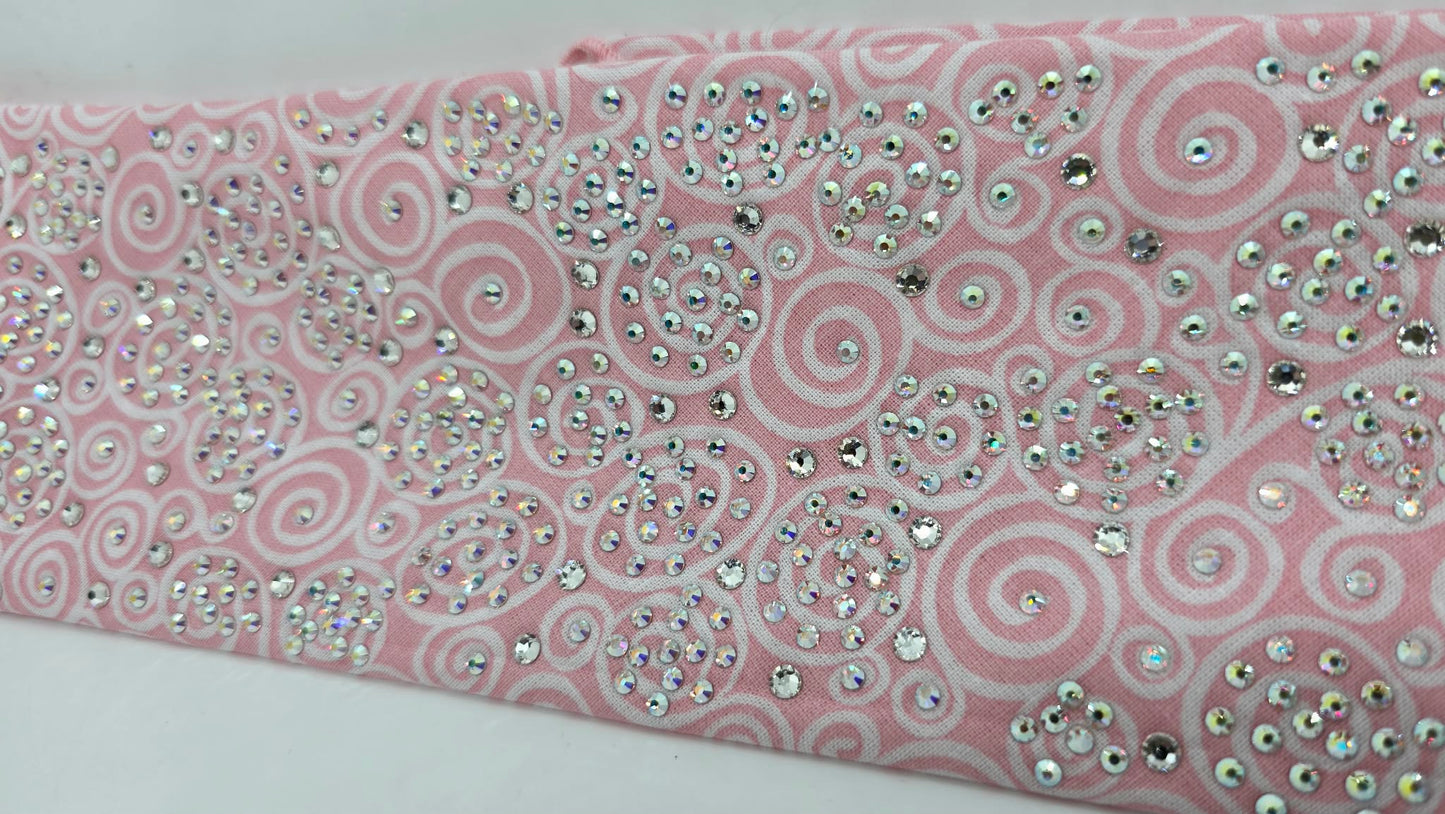 Super LeeAnnette Baby Pink Scrolls Bandana with Aurora Borealis and Diamond Clear Austrian Crystals (S48144)