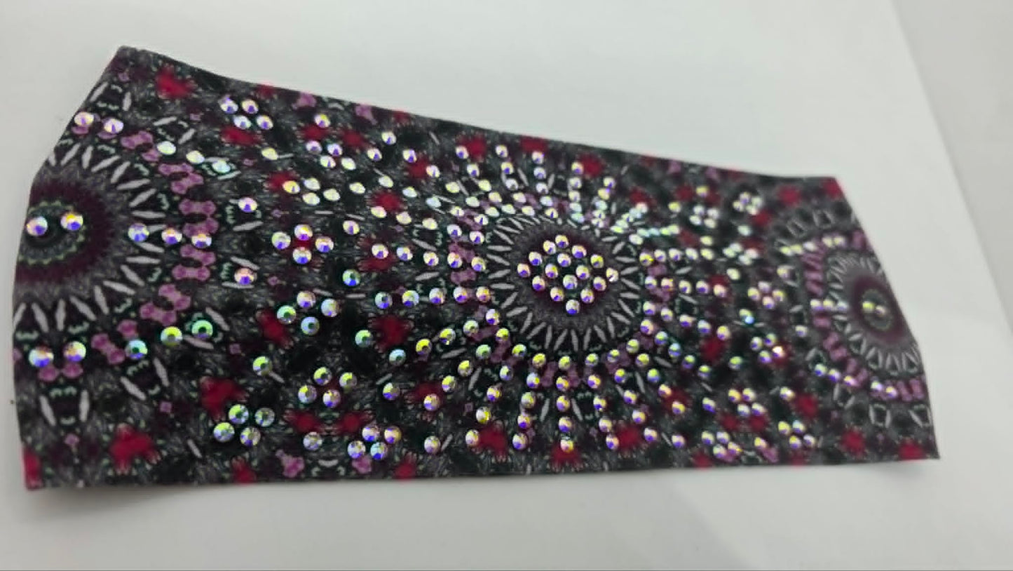 Stretchy Headband Pink and Grey Medallion with Aurora Borealis Crystals (Sku5474)