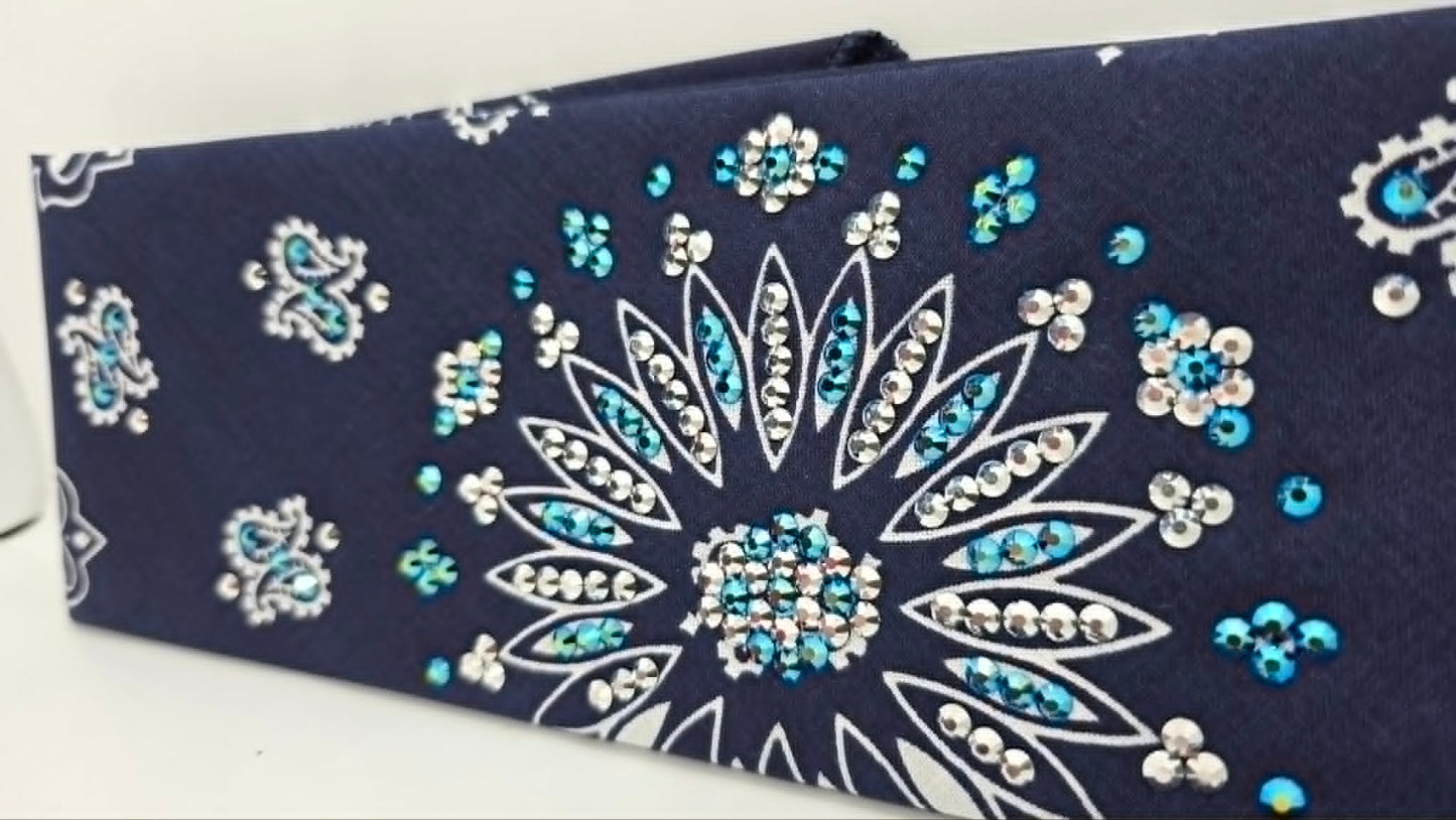 Navy Blue Paisley Bandana with Jet Shimmer and Chrome Austrian Crystals (E60144)