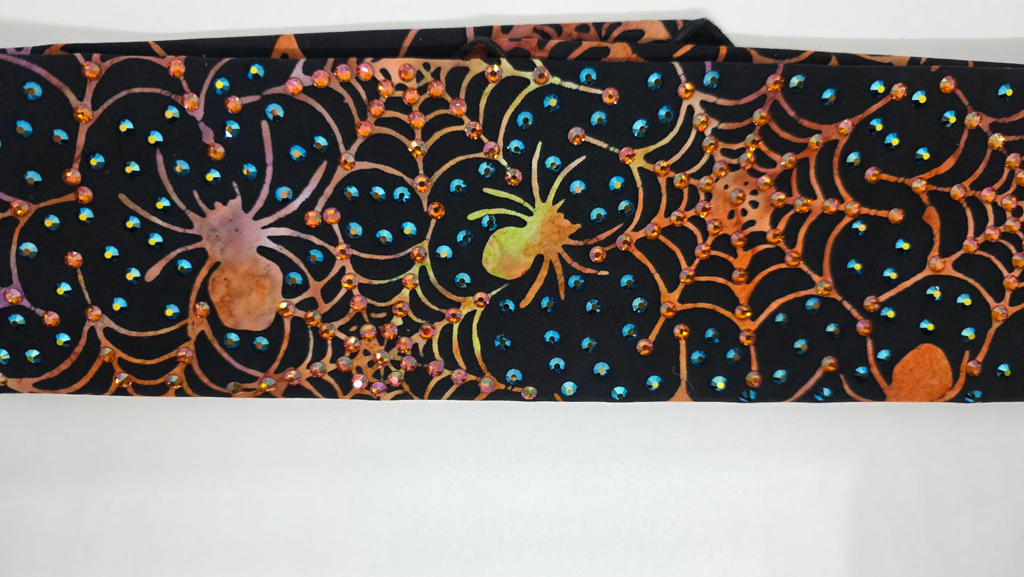 LeeAnnette Spider and Web Bandana with Jet Shimmer and Lava Austrian Crystals (L40217)