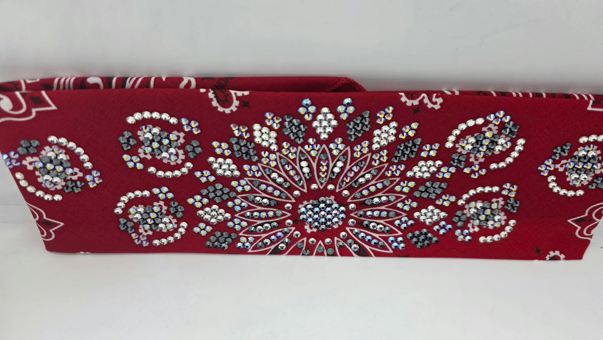 Super LeeAnnette Red Paisley Bandana with Red Shimmer, Black and Diamond Clear Austrian Crystals (S48210)