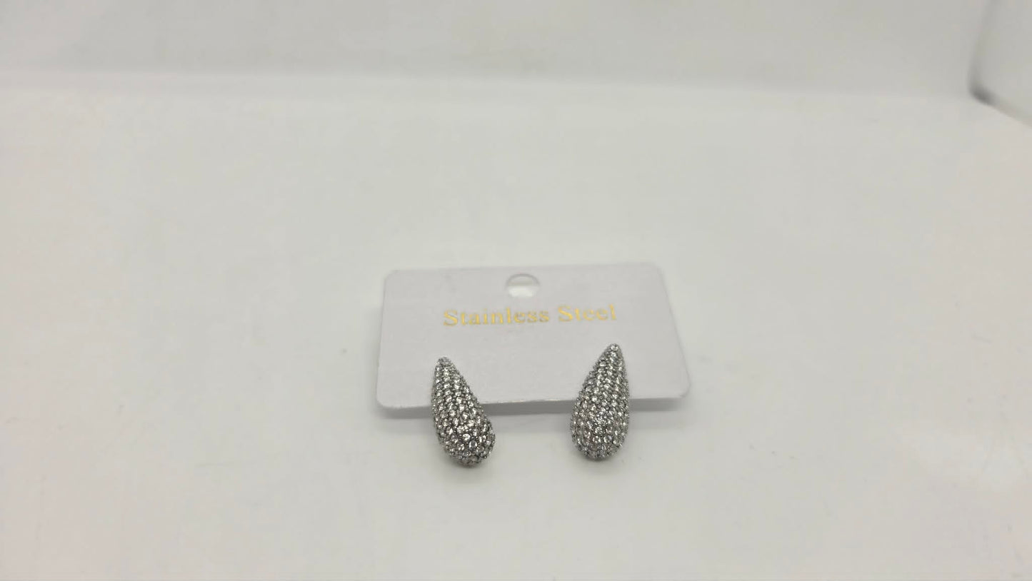 Stainless Steel Inlaid Clear Zircon Teardrop Earrings