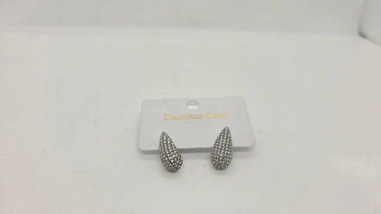 Stainless Steel Inlaid Clear Zircon Teardrop Earrings
