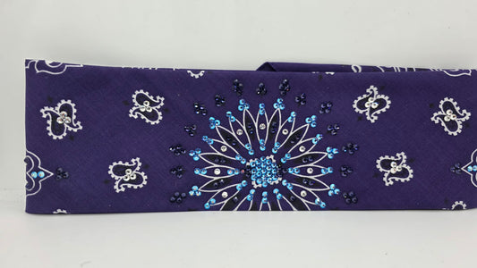 Purple Paisley Bandana with Dark Purple, Blue Shimmer and Diamond Clear Austrian Crystals (E60161)