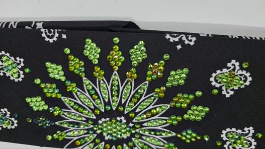 LeeAnnette Black Paisley Bandana with Vitrail and Peridot Austrian Crystals (L40256)