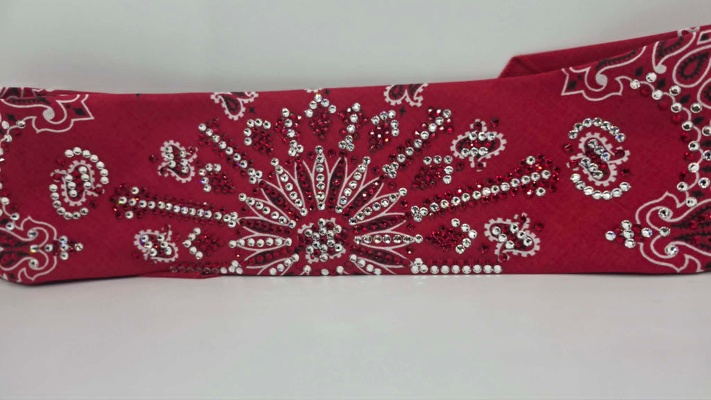 Super LeeAnnette Red Paisley Bandana with Red and Diamond Clear Austrian Crystals (S48168)