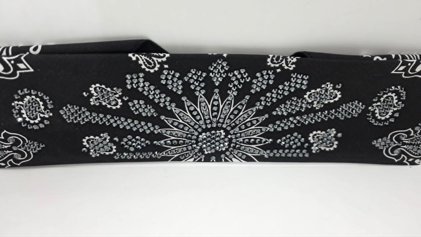 Super LeeAnnette Black Paisley Bandana with Black Austrian Crystals (S48156)