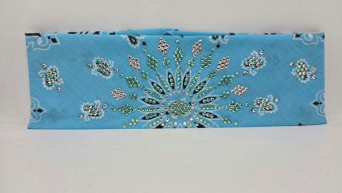 LeeAnnette Baby Blue Paisley Bandana with Peridot Shimmer and Diamond Clear Austrian Crystals (L40284)