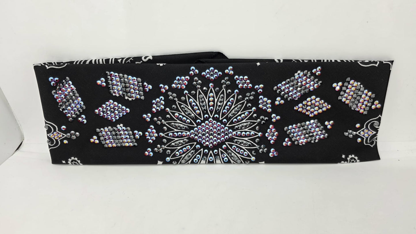 Super LeeAnnette Black Paisley Bandana with Red Shimmer and Black Austrian Crystals (S480100)