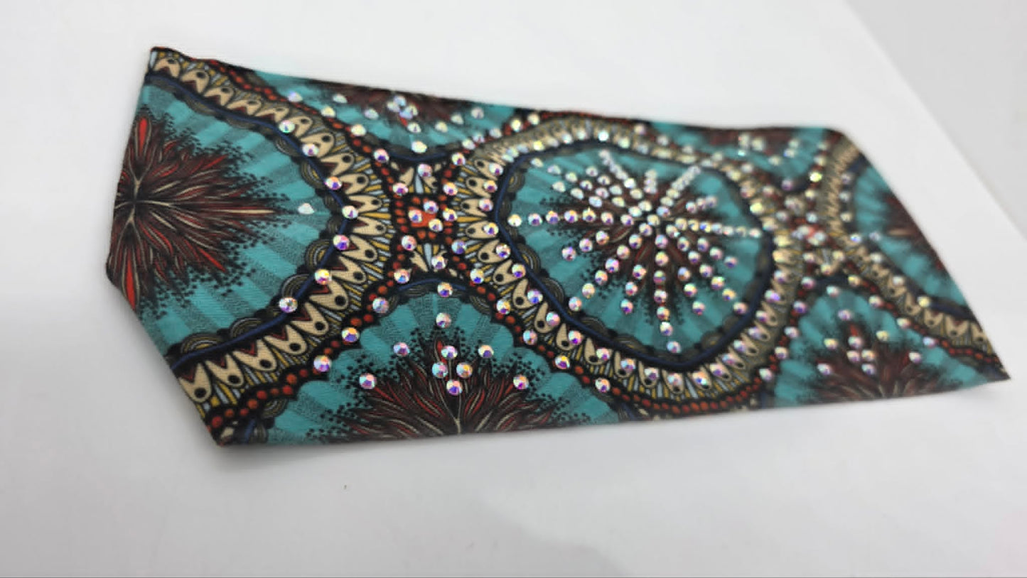 Stretchy Headband Sea Green Medallion with Aurora Borealis Crystals (Sku5473)