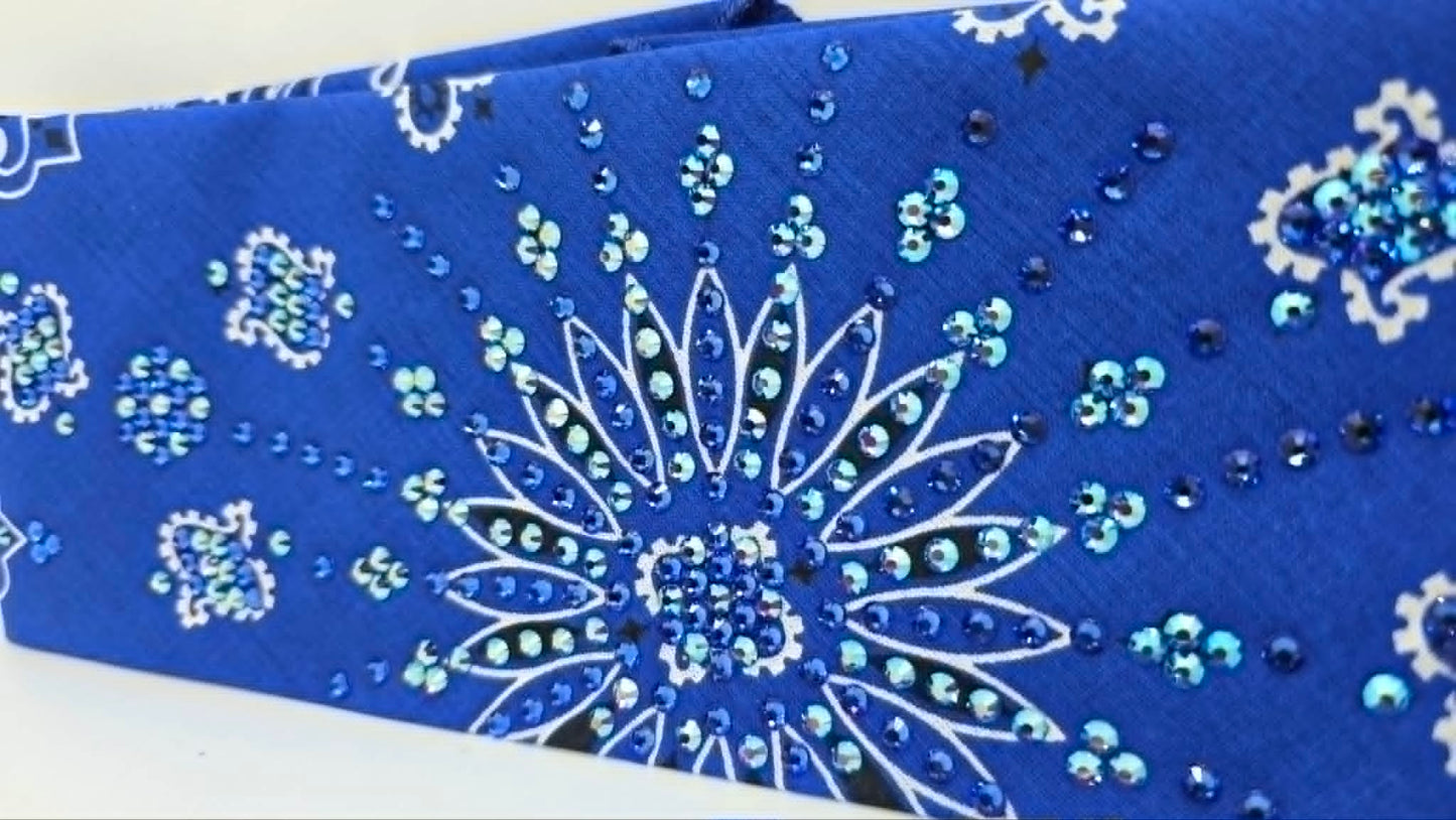 LeeAnnette Royal Blue Paisley Bandana with Blue Shimmer and Sapphire Austrian Crystals (L40251)