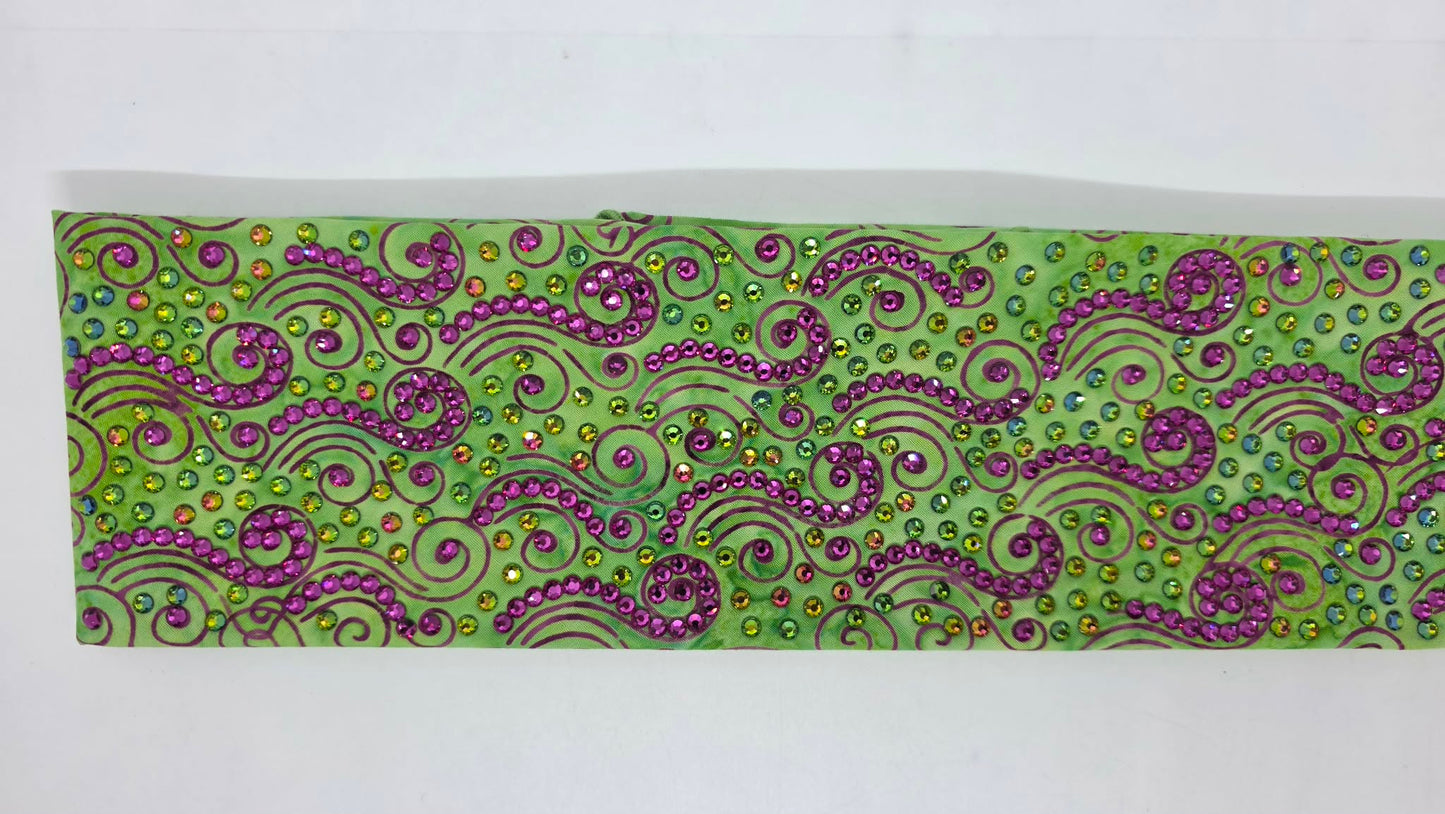 Super LeeAnnette Fuchsia Wisps on Lime Green Bandana with Fuchsia and Vitrail Austrian Crystals (S48122)