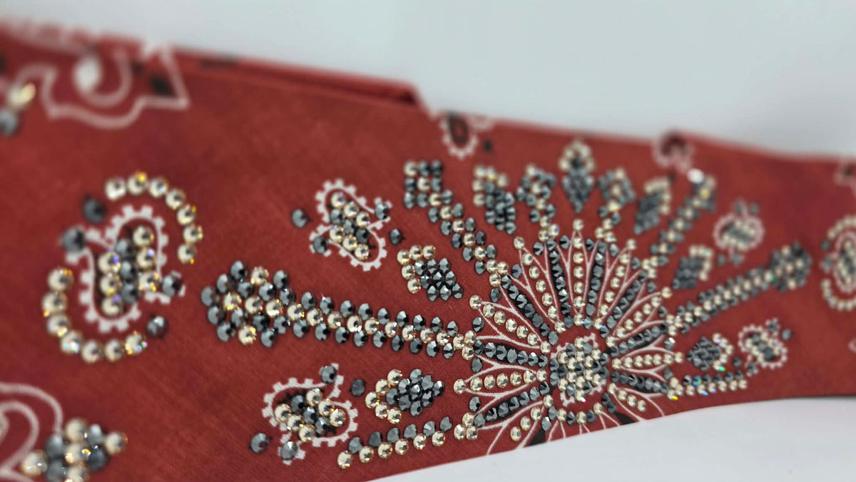 Super LeeAnnette Terracotta Paisley Bandana with Black and Honey Austrian Crystals (S48187)