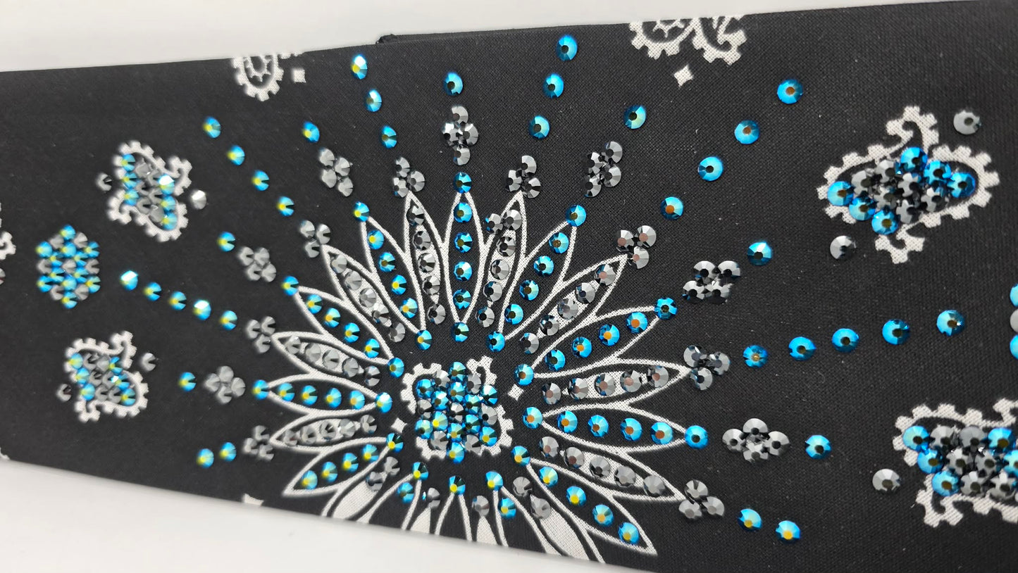 LeeAnnette Black Paisley Bandana with Jet Shimmer and Black Austrian Crystals (L40218)