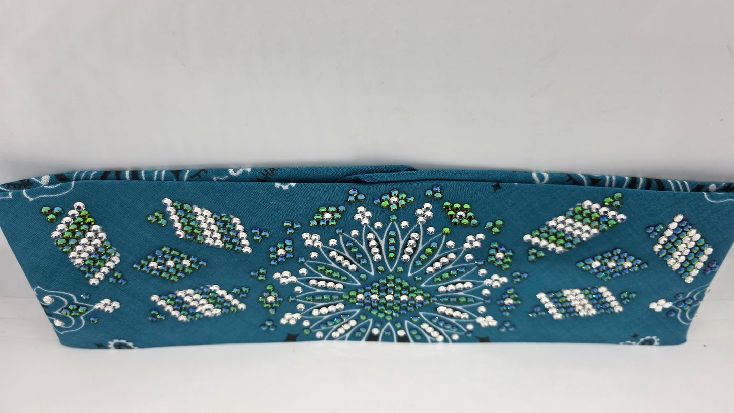 Super LeeAnnette Dark Teal Paisley Bandana with Vitrail and Diamond Sea Austrian Crystals (S48141)