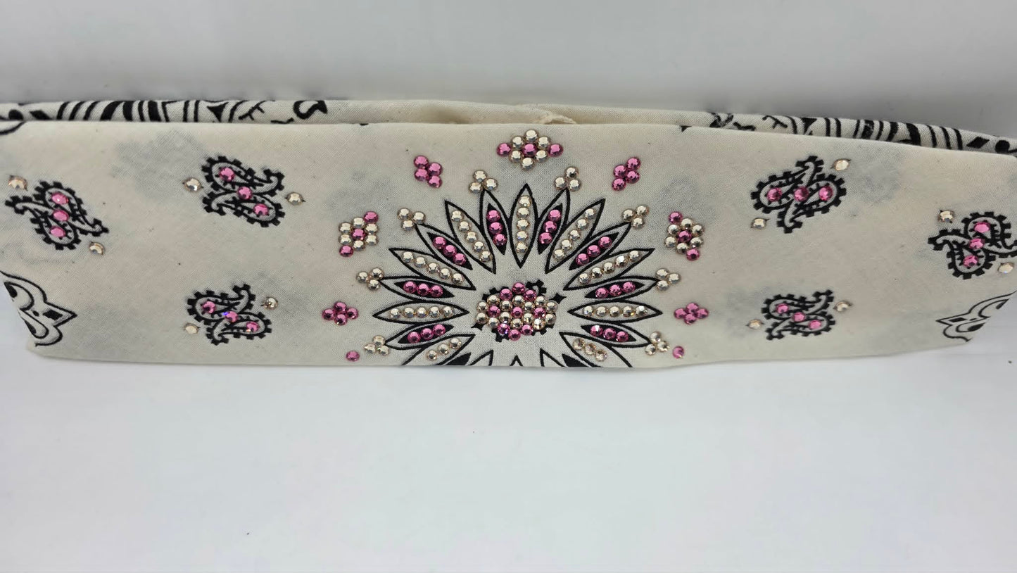 Off White Paisley Bandana with Rose and Honey Austrian Crystals (E60144)