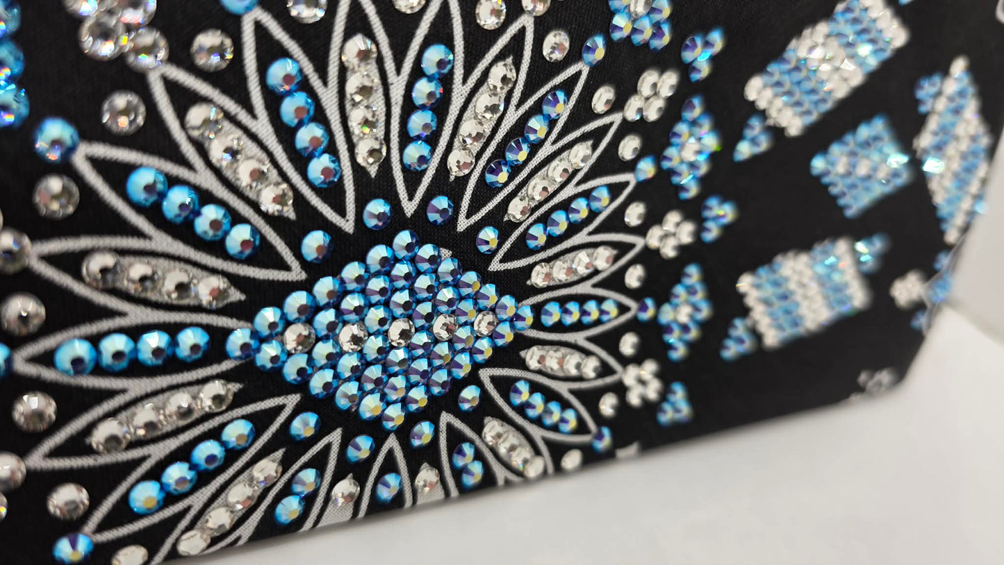 Super LeeAnnette Black Paisley Bandana with Blue/Violet Shimmer and Diamond Clear Austrian Crystals (S48116)