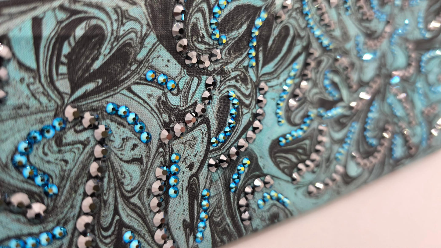 Super LeeAnnette Turquoise Oil Slick Bandana with Black and Jet Shimmer Austrian Crystals (S48105)