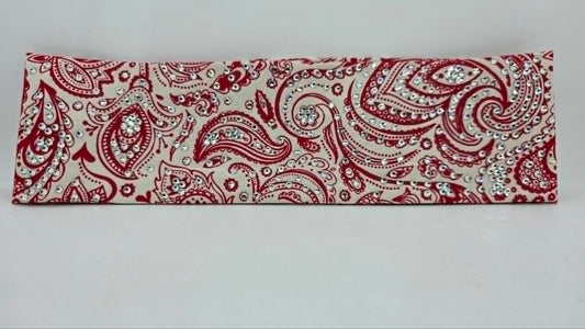 LeeAnnette Red on Cream Paisley Bandana with Diamond Clear Austrian Crystals (L40239)