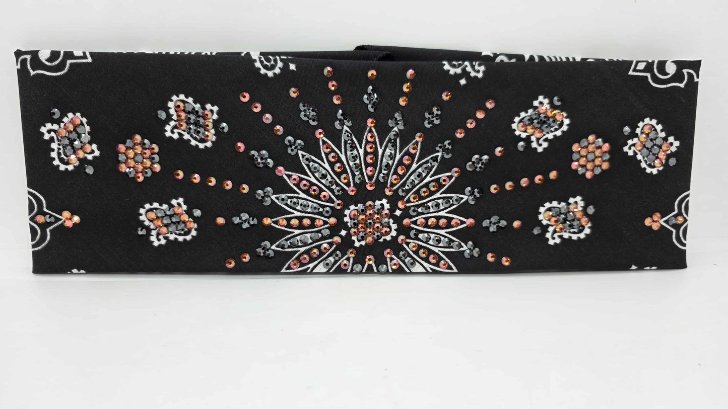 LeeAnnette Black Paisley Bandana with Lava and Black Austrian Crystals (sku40157)