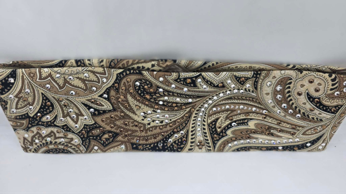 EXTRA BLING - Fancy Brown Paisley Bandana with Brown and Diamond Clear Austrian Crystals (sku6377)