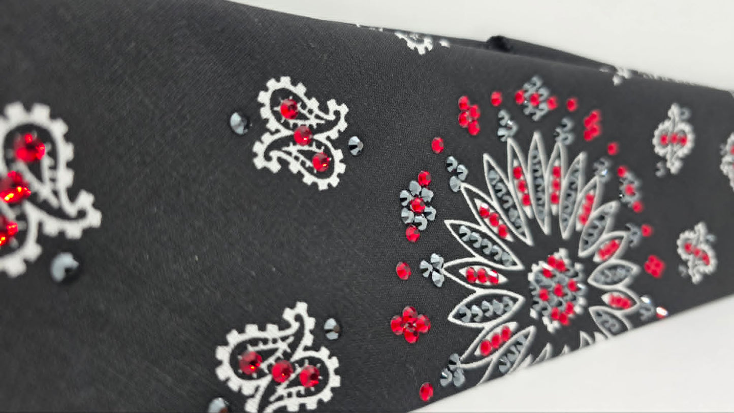 Black Paisley Bandana with Red and Black Austrian Crystals (E60155)