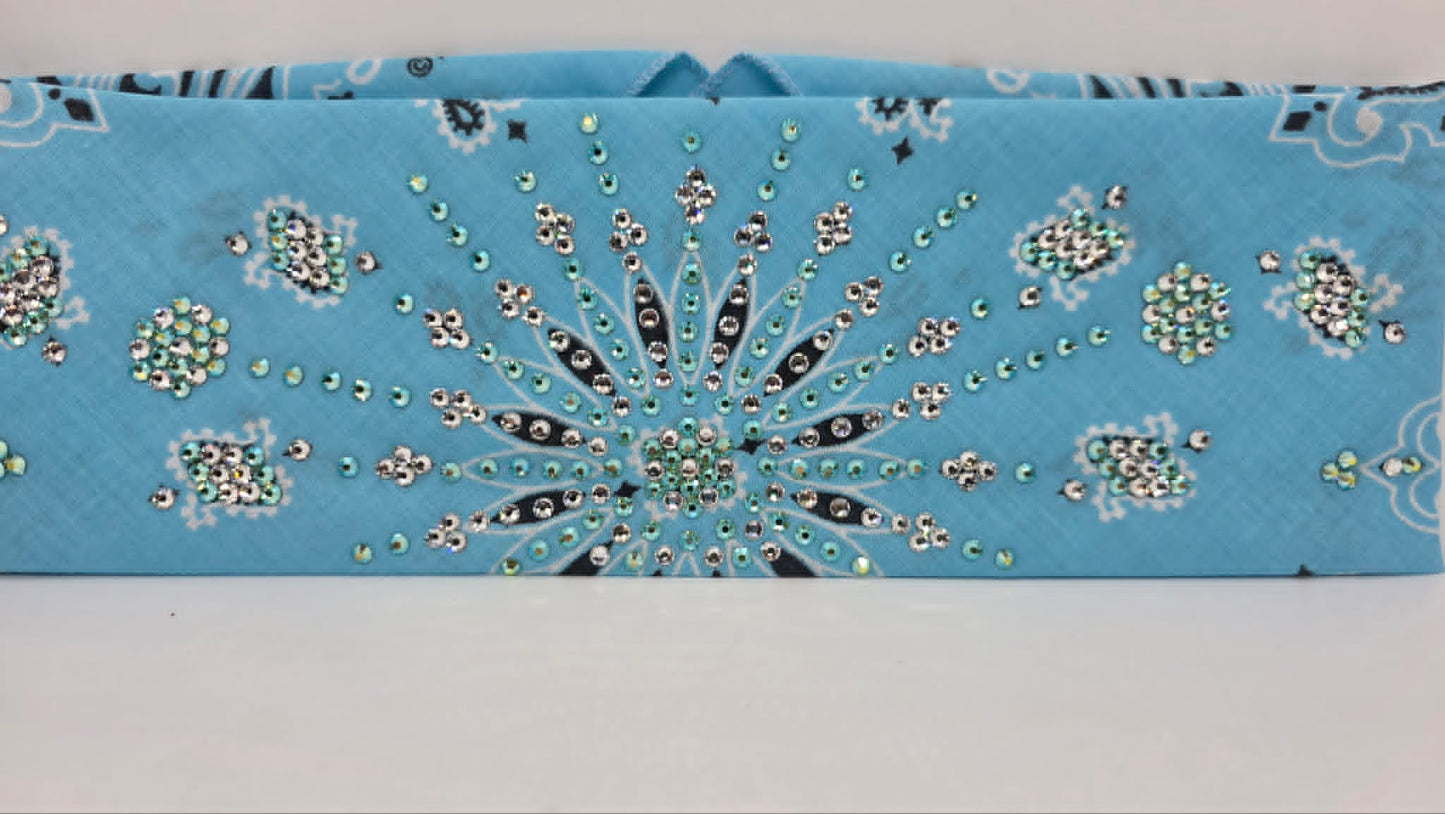 LeeAnnette Baby Blue Paisley Bandana with Peridot Shimmer and Diamond Clear Austrian Crystals (L40249)