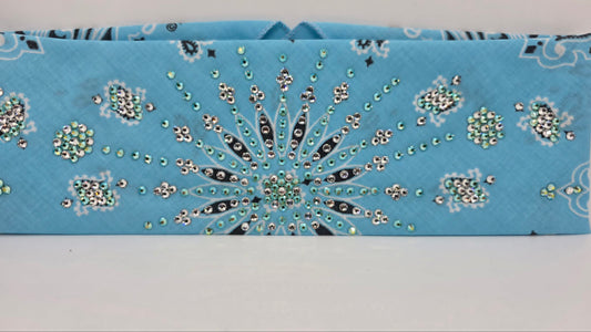 LeeAnnette Baby Blue Paisley Bandana with Peridot Shimmer and Diamond Clear Austrian Crystals (L40249)