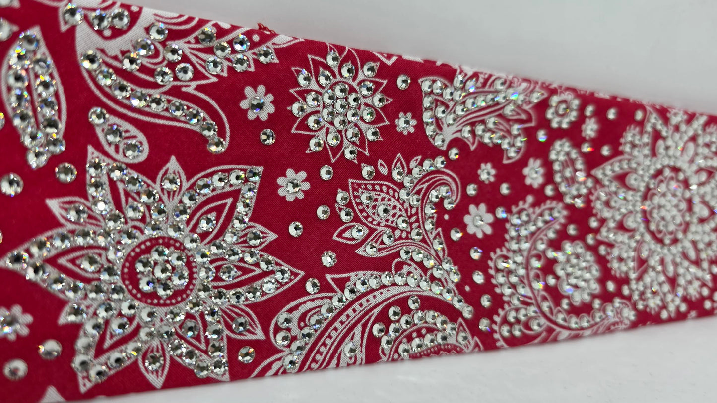 Super LeeAnnette White on Red Paisley Bandana with Diamond Clear Austrian Crystals (S48148)