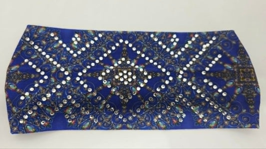 Stretchy Headband Blue with Clear Crystals (Sku5480)