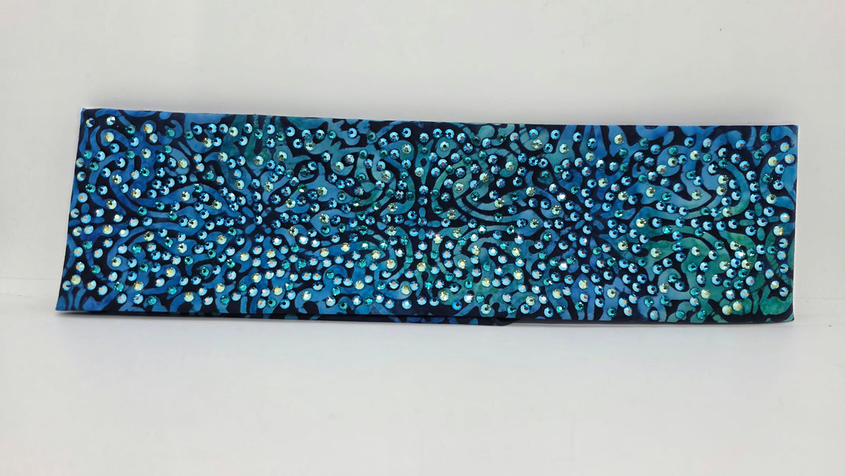 Super LeeAnnette Blue Batik Bandana with Dark Blue Shimmer, Green Shimmer and Dark Blue Austrian Crystals (S48207)