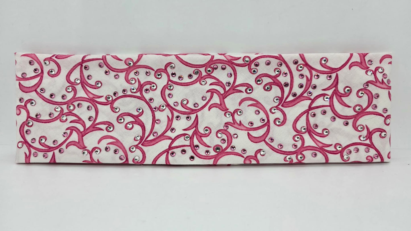 Pink Scroll Bandana with Light Pink and Diamond Clear Austrian Crystals (E60122)
