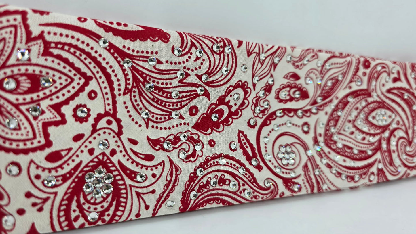 Red on Cream Bandana with Diamond Clear Austrian Crystals (E60137)