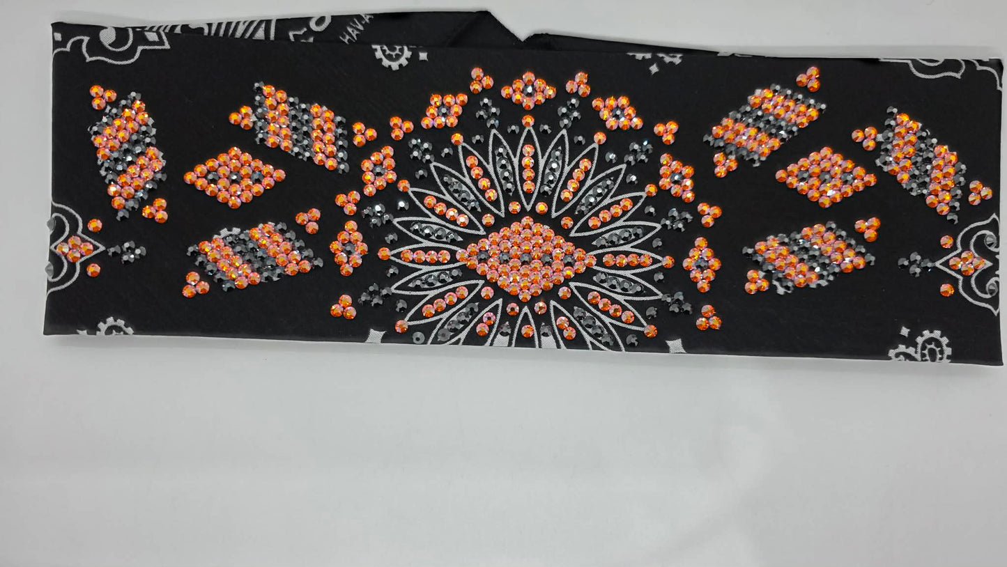 Super LeeAnnette Black Paisley Bandana with Lava and Black Austrian Crystals (S40155)