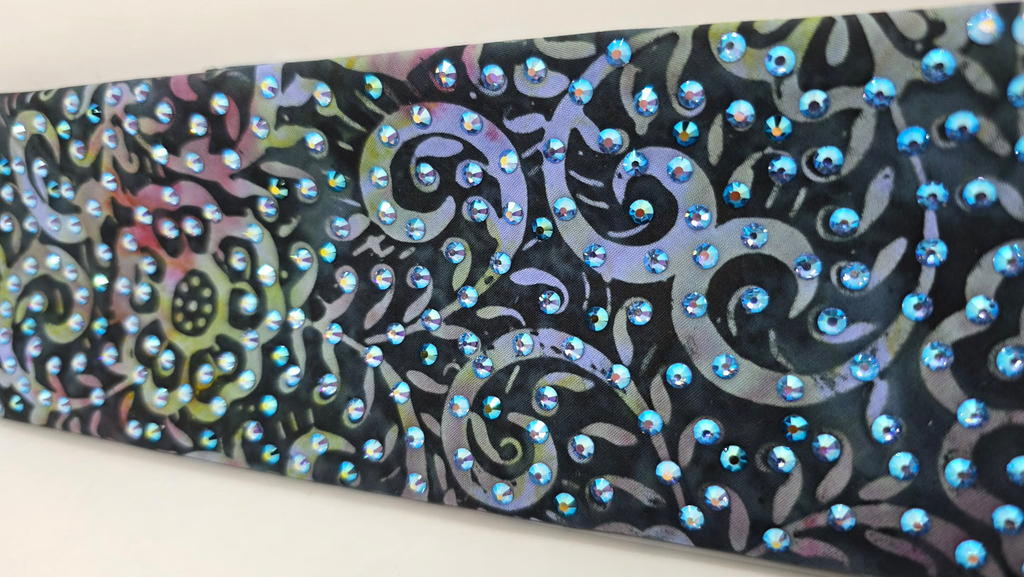 LeeAnnette Batik Flowers Bandana with Blue Shimmer and Black Shimmer Austrian Crystals (L40221)