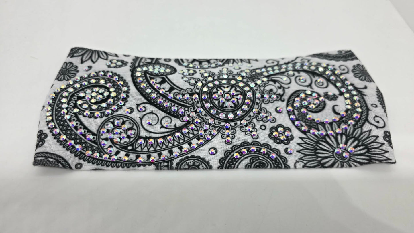 Stretchy Headband White Spiral with Aurora Borealis Crystals (Sku5470)