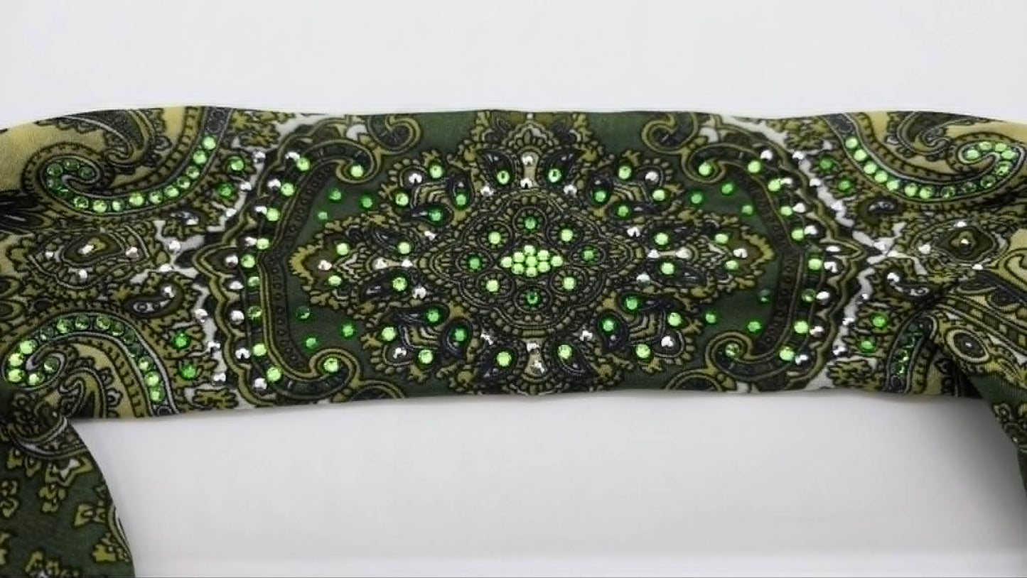 Green Scarf with Light Green, Dark Green and Chrome Austrian Crystals (LS30008)