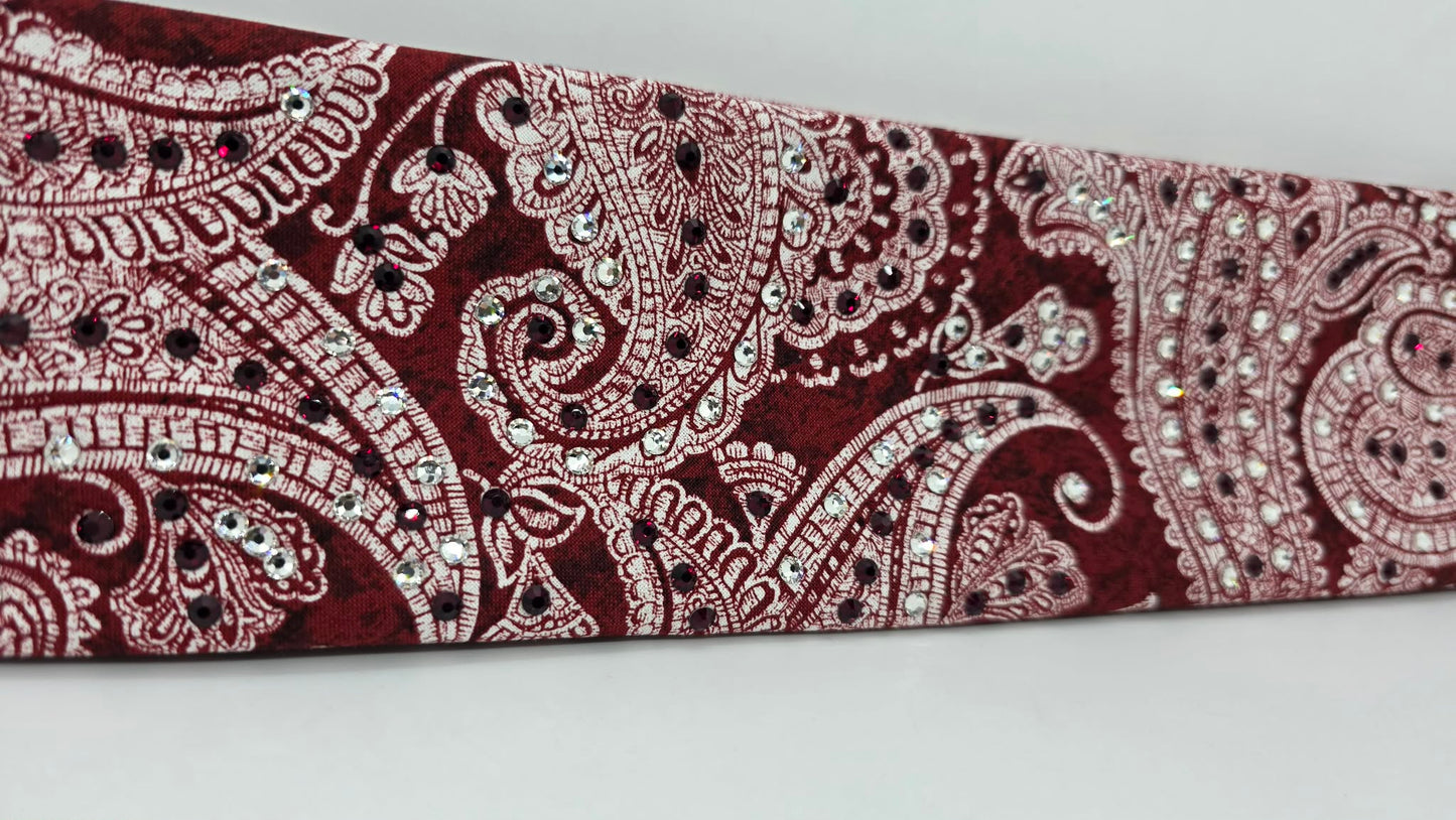 Red Victorian Bandana with Dark Red and Diamond Clear Austrian Crystals (E60126)