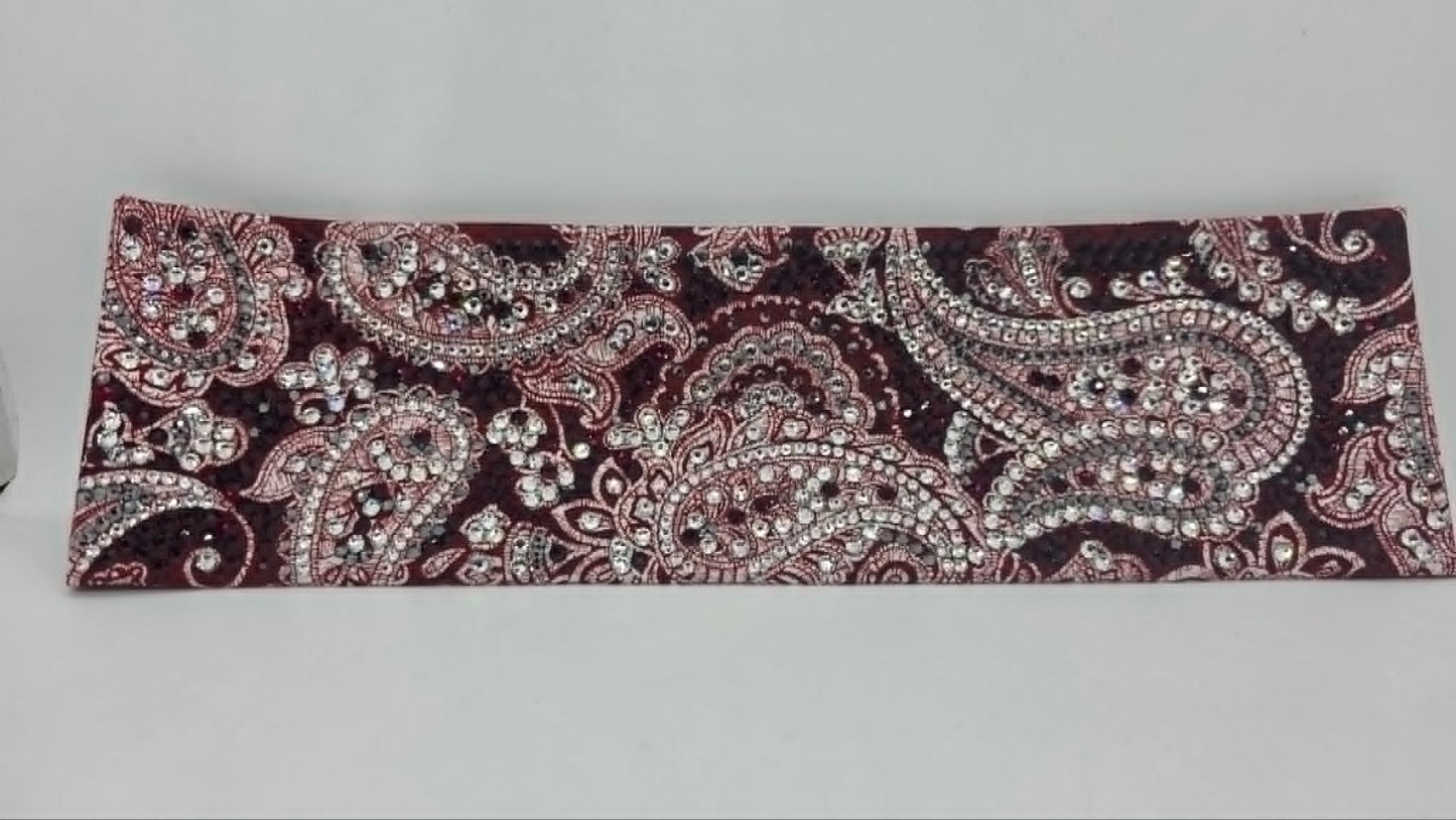 Super Duper LeeAnnette Victorian Deep Red Victorian Paisley Scroll Bandana with Light Red and Diamond Clear Austrian Crystals (D49500)