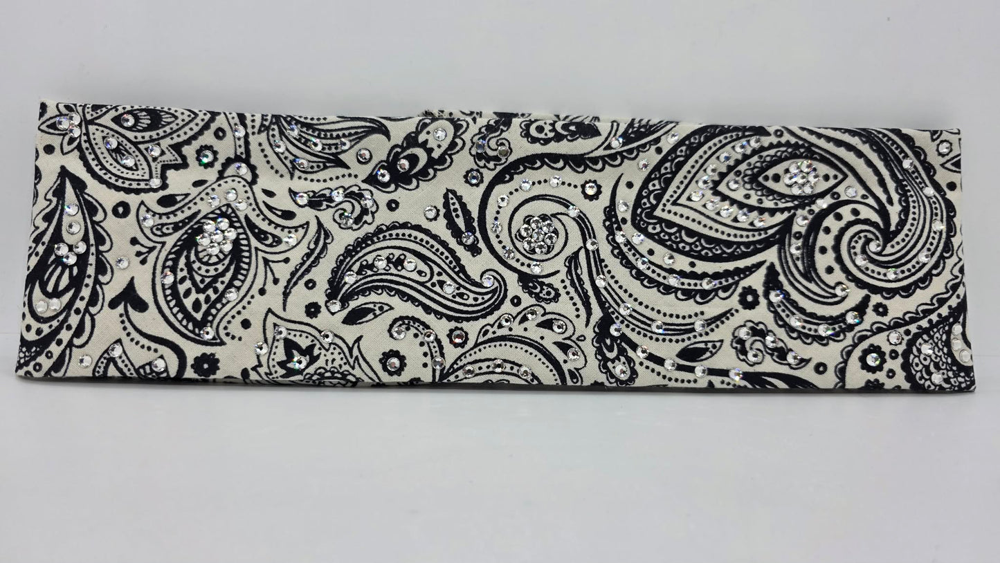Cream on Navy Bandana with Diamond Clear Austrian Crystals (E60127)