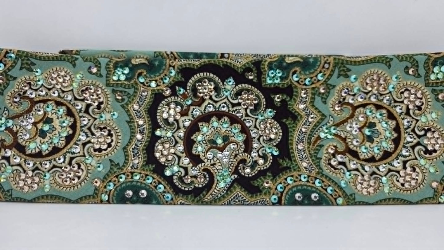 LeeAnnette Royal Green Bandana with Peridot Shimmer, Honey and Diamond Clear Austrian Crystals (L40259)