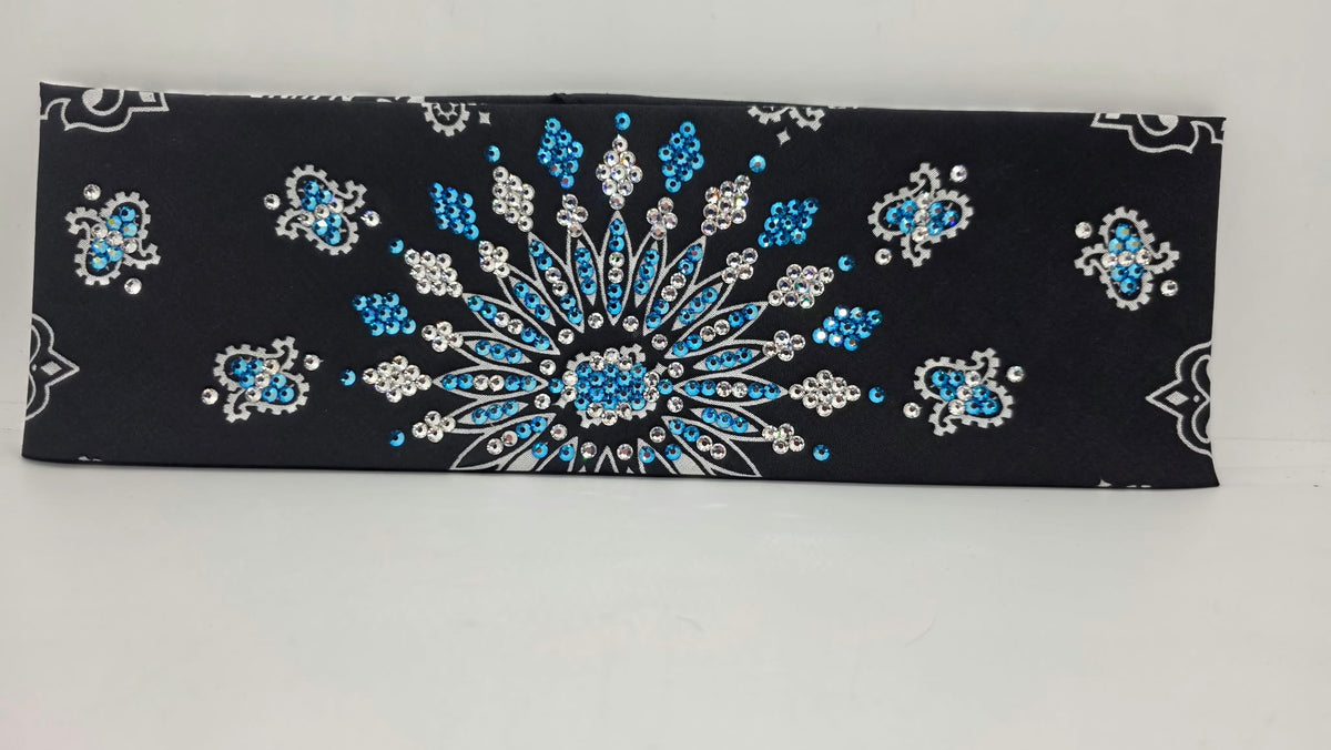 LeeAnnette Black Paisley Bandana with Capri Shimmer and Diamond Clear Austrian Crystals (L40298)