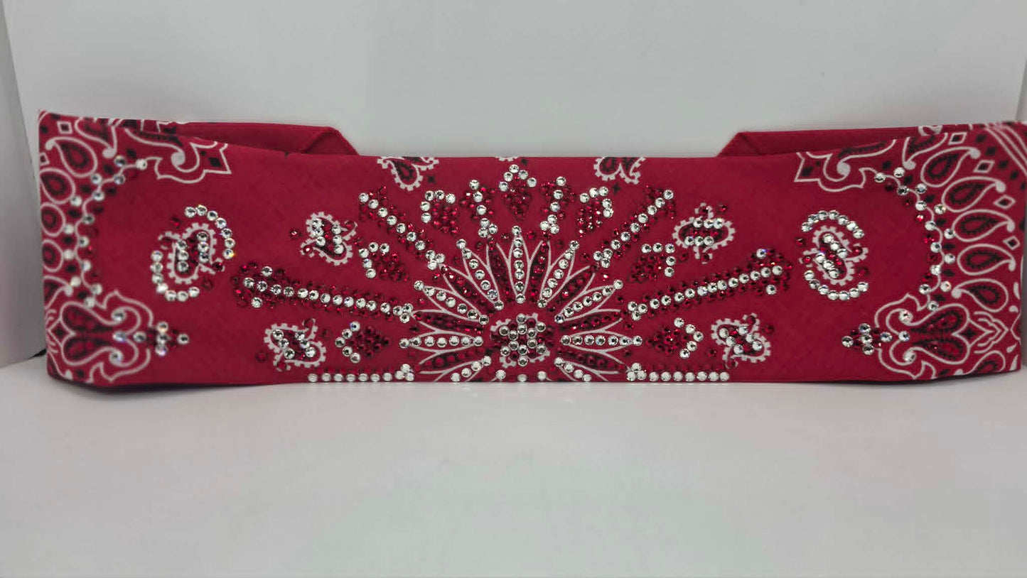 Super LeeAnnette Red Paisley Bandana with Red and Diamond Clear Austrian Crystals (S48168)