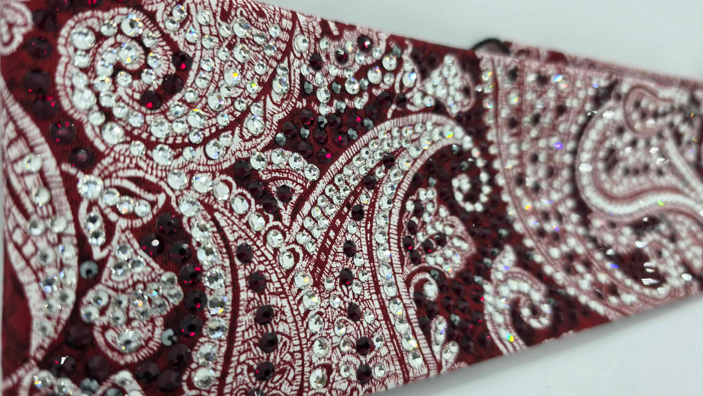 Super Duper LeeAnnette Victorian Deep Red Victorian Paisley Scroll Bandana with Light Red and Diamond Clear Austrian Crystals (D49500)