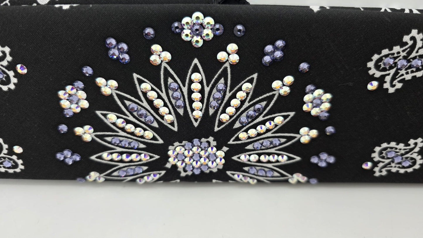 Black Paisley Bandana with Light Purple and Aurora Borealis Austrian Crystals (E60100)