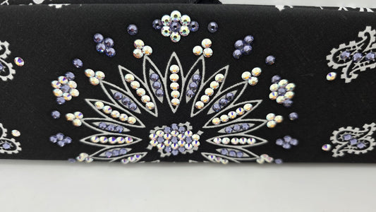 Black Paisley Bandana with Light Purple and Aurora Borealis Austrian Crystals (E60100)