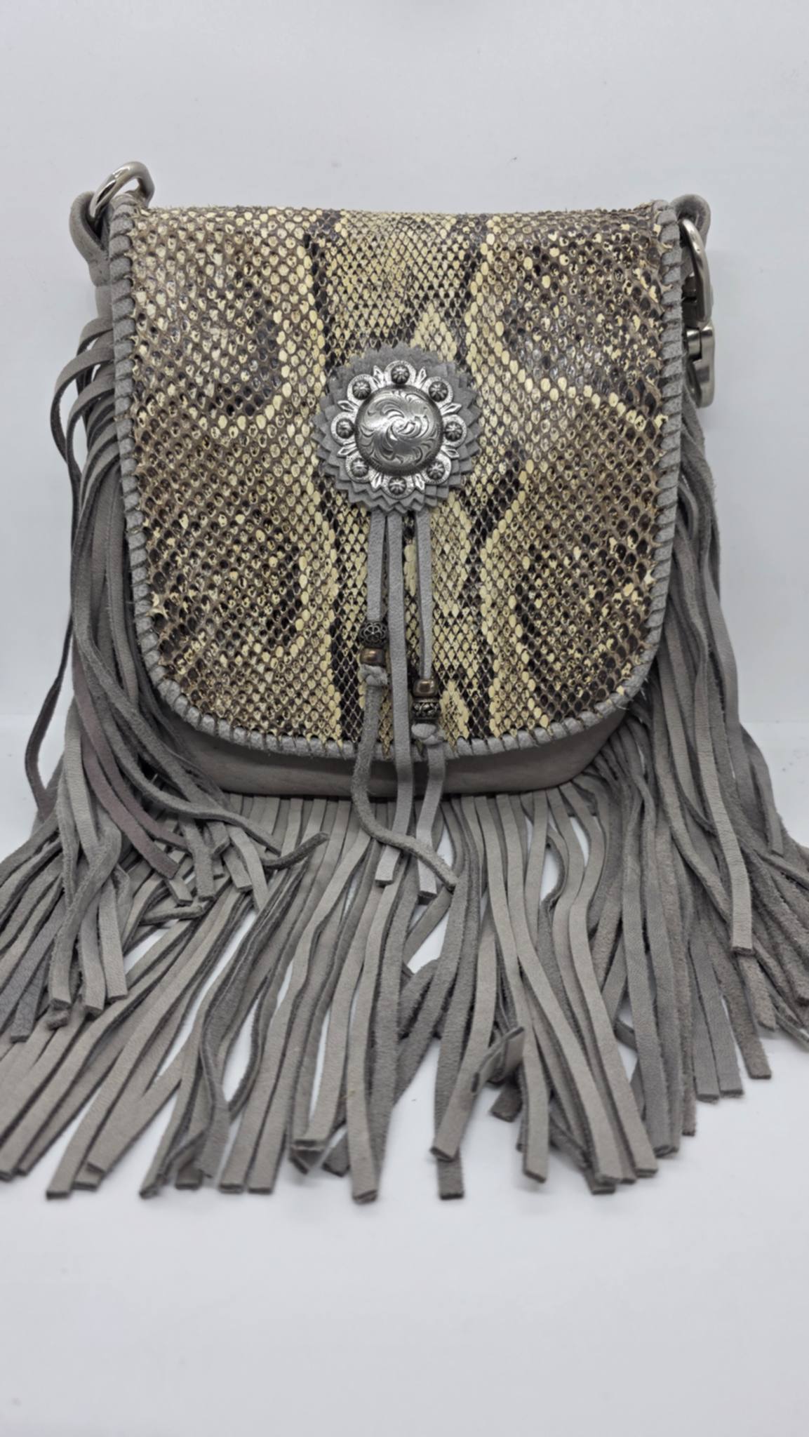 Grey Buck Skin Purse with Snake Skin