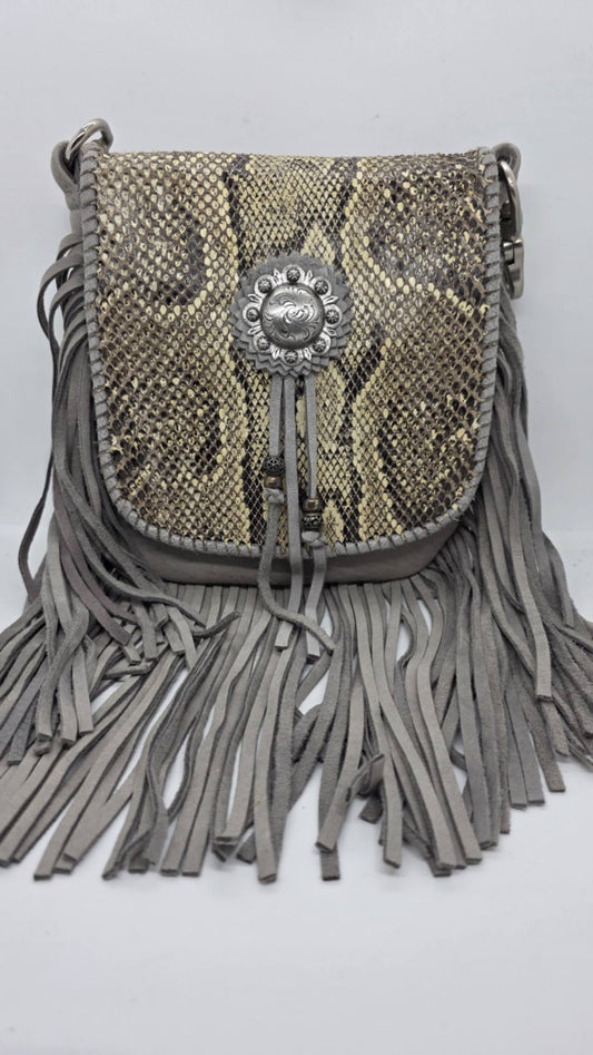 Grey Buck Skin Purse with Snake Skin
