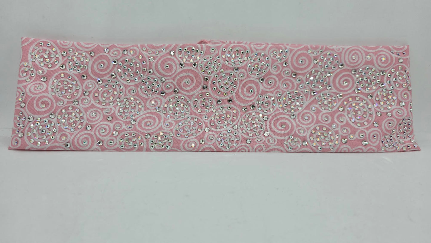 Super LeeAnnette Baby Pink Scrolls Bandana with Aurora Borealis and Diamond Clear Austrian Crystals (S48144)
