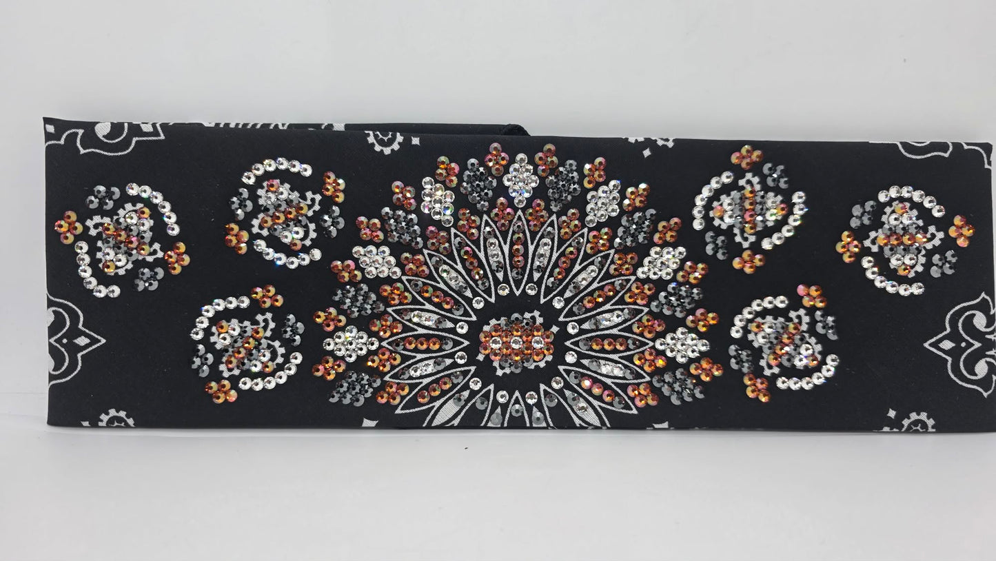 Super LeeAnnette Black Paisley Bandana with Lava, Black and Diamond Clear Austrian Crystals (S48175)
